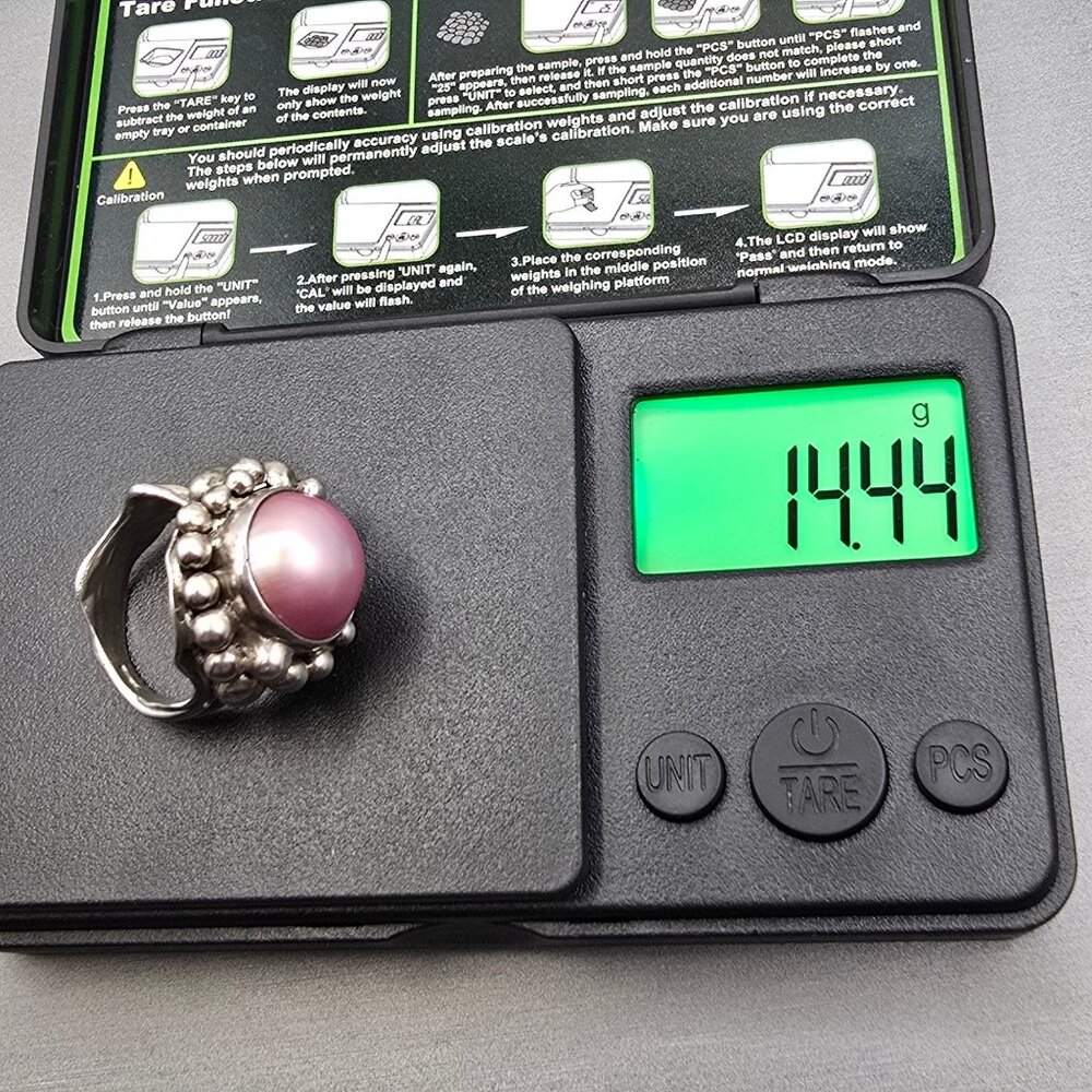 VTG Masha Archer Sterling Silver Pink Mabe Pearl Ring Size 7 Brutalist Statement - Picture 13 of 13